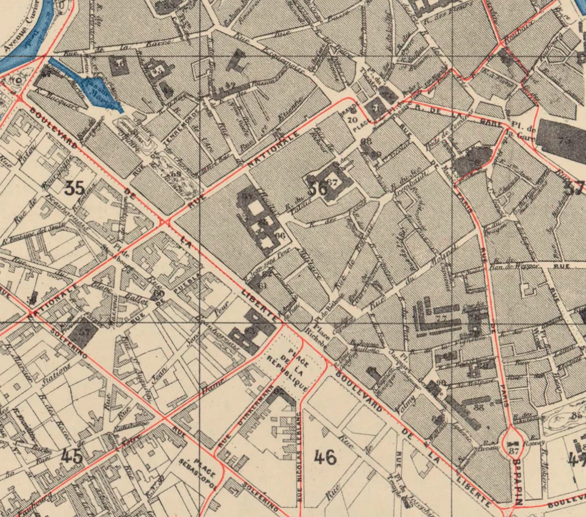 Détail du Plan des tramways de la ville de Lille (1873).