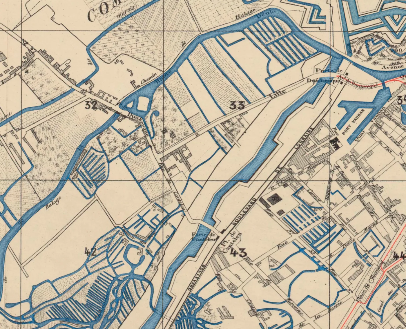 Détail du Plan des tramways de la ville de Lille (1873).