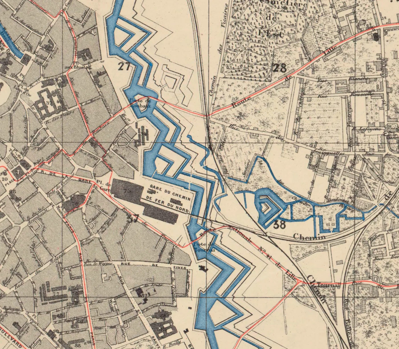Détail du Plan des tramways de la ville de Lille (1873).