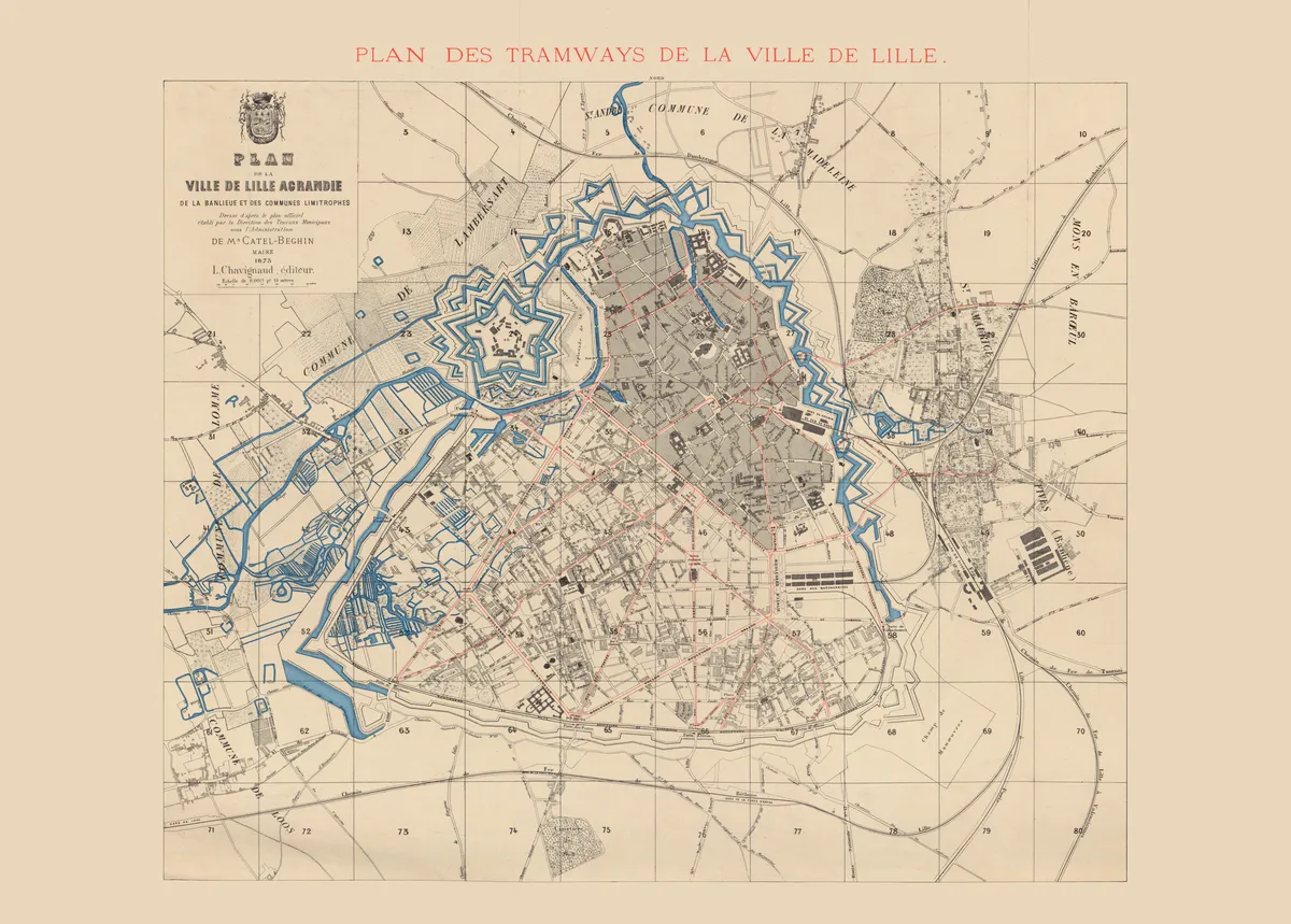 Plan des tramways de la ville de Lille